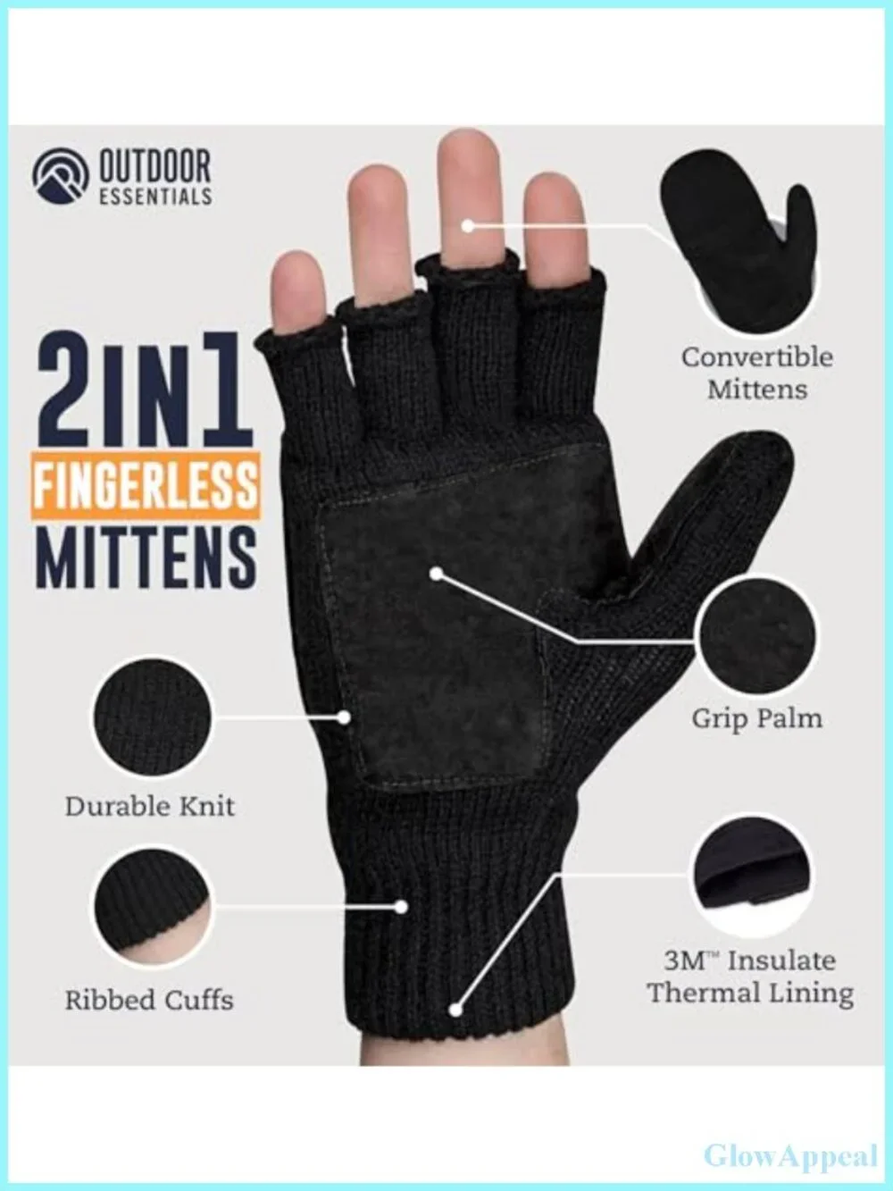 2-in-1 Fingerless Convertible Mittens with Flip Top Wool